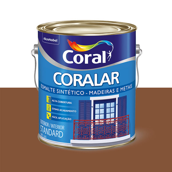 Tinta Esmalte Sintético Coralar Externa 3,6L Standard Brilhante Marrom Conhaque 848 Coral