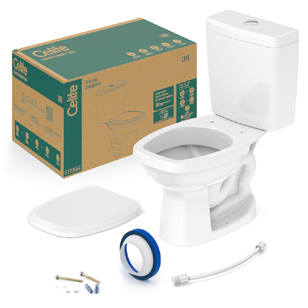 Kit Vaso com Caixa Acoplada Acionamento Duo e Acessórios Like Branco Celite