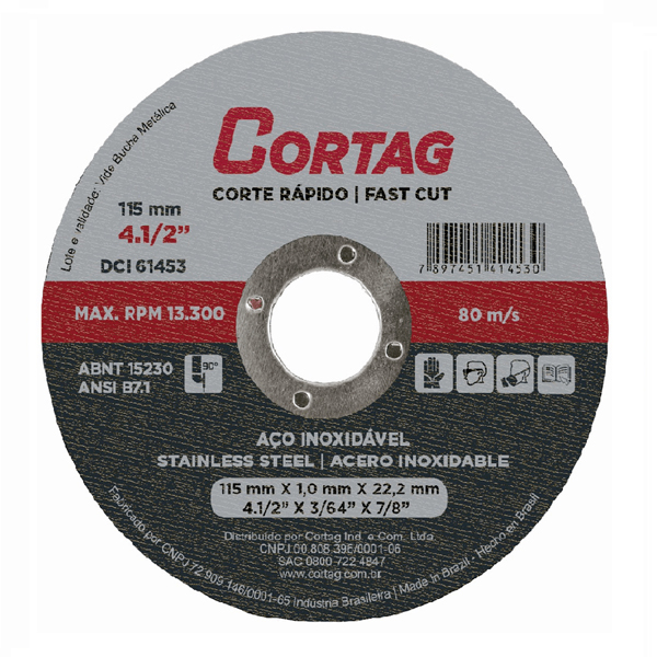 Disco de Corte para Ferro/Inox 115mm Cortag